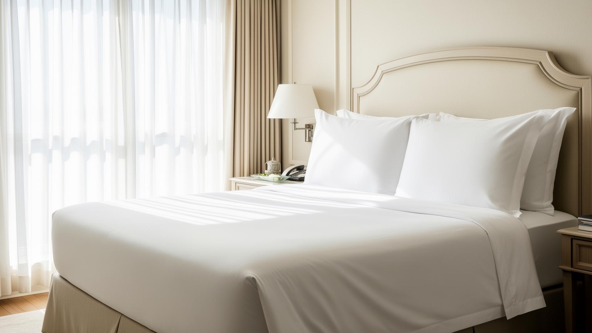 Crisp white percale sheets in cool morning light