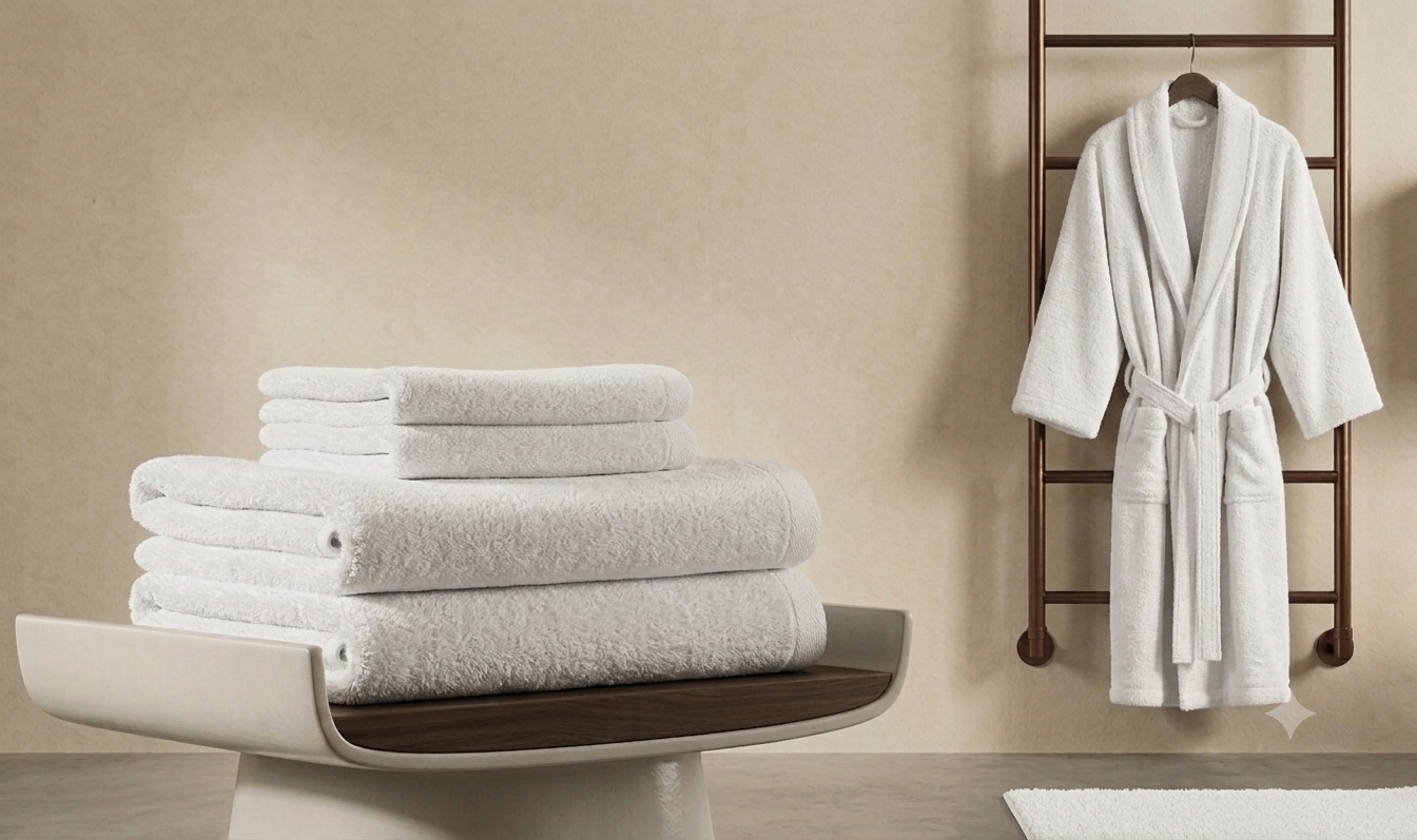 No. 400 · Terry — bright white terry robe on white marble
