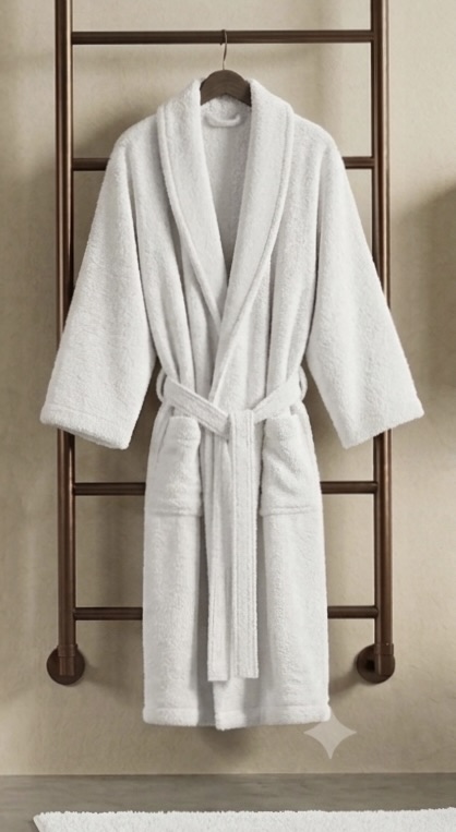 No. 480 · Velour — bright white velour robe on white marble