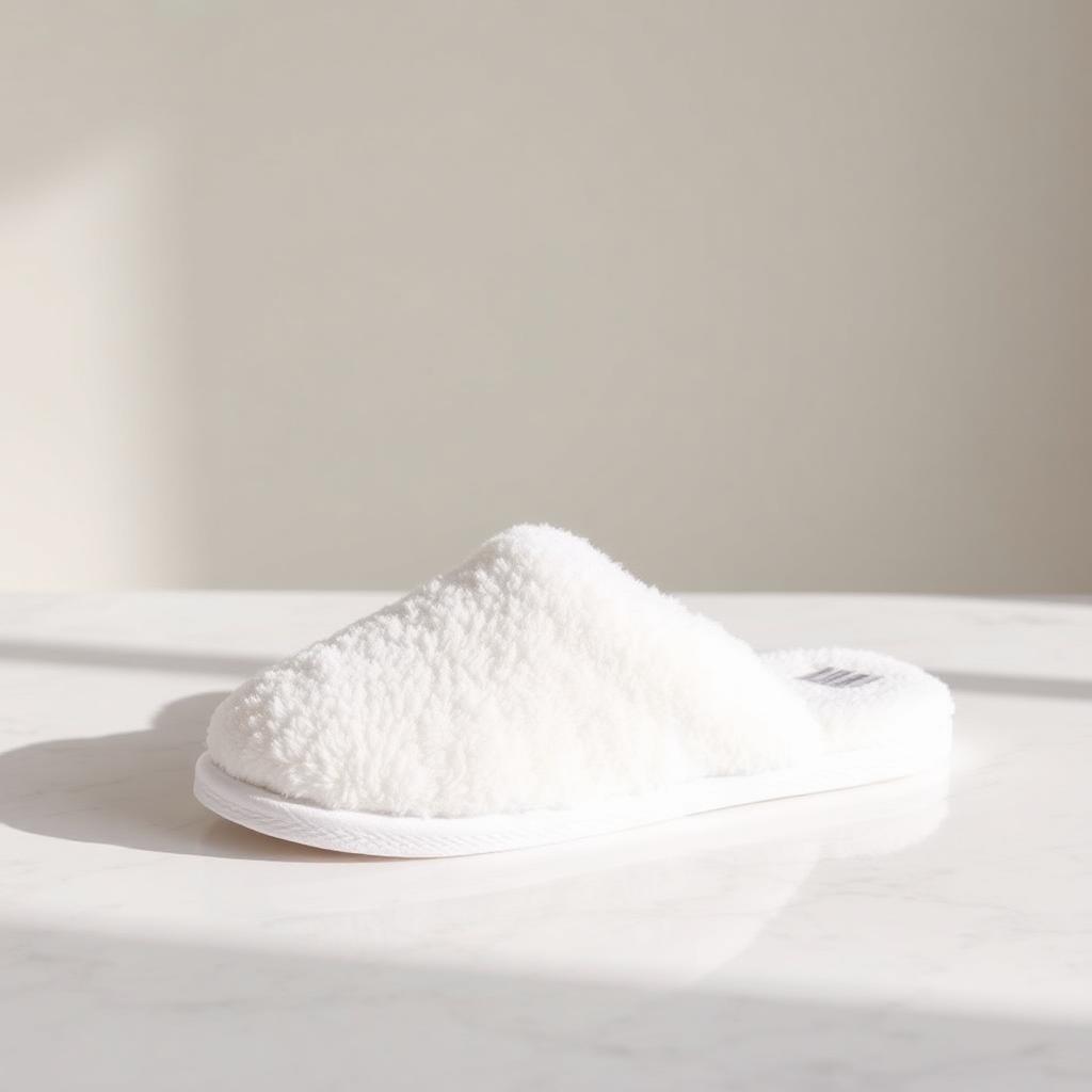 Corriss Slipper · Closed Toe — bright white hotel slipper on white marble